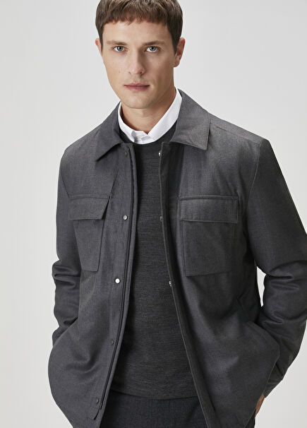 Antrasit Yün Flanel Dış Gömlek