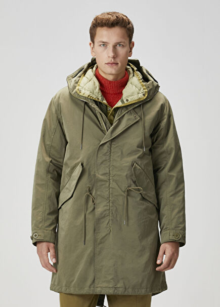 Haki Kapüşonlu İç Ceket Detaylı Mont