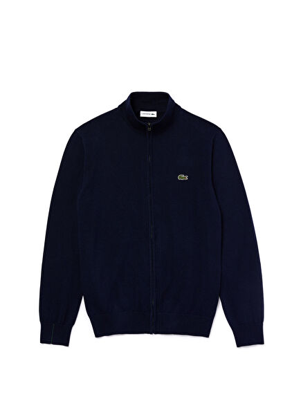 Regular Fit Long Sleeve Stand Collar Navy Men's Sweater