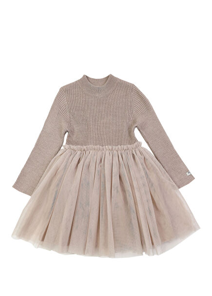 Lotus Gri Pembe Kız Çocuk Yün Elbise