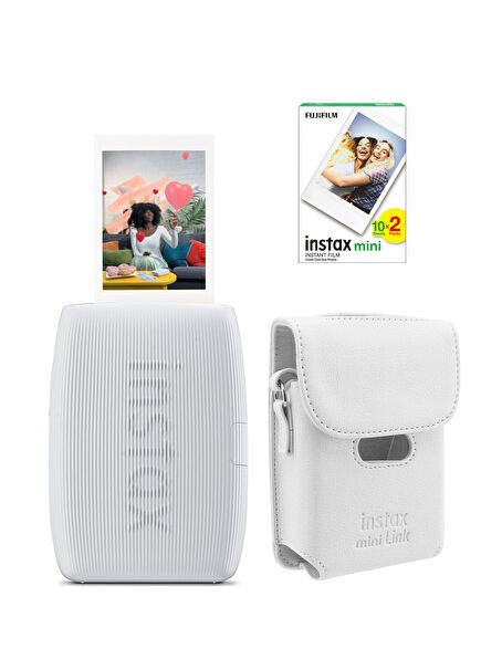 Instax mini Link 3 Beyaz Akıllı Telefon Yazıcısı Beyaz Çanta ve 20'li Mini Film