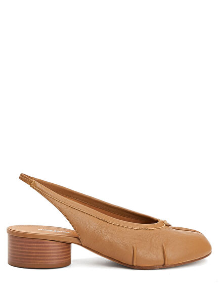 Tabi Bej Deri Topuklu Ayakkabı