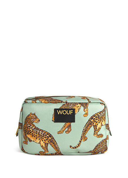 Emerald Leopard Renkli Baskılı Kadın Makyaj Çantası 20 x 13 cm