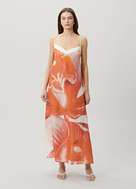 Eaden Orange Maxi Linen Dress