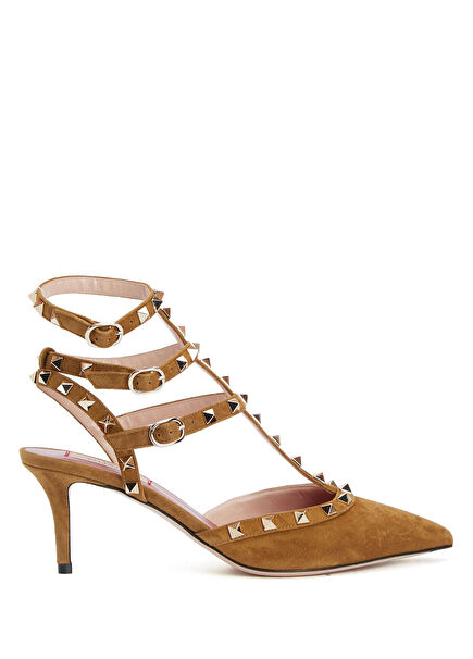 Rockstud Dark Beige Women's Leather High Heels