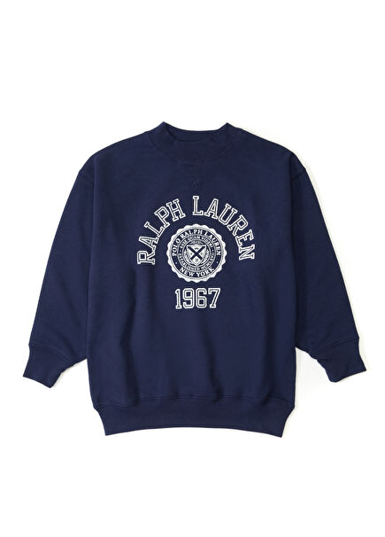 Navy Logo Printed Girls Sweatshirt