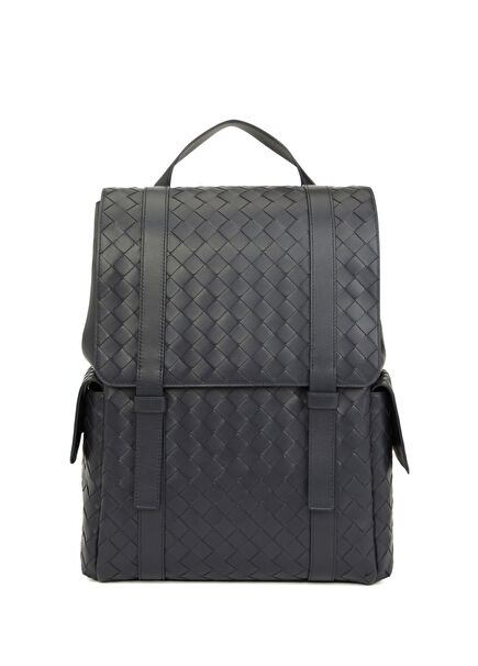 Back To School Navy Blue Men's Leather Backpack