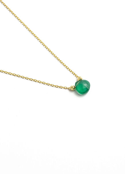 Yeşil Onix Mayıs Doğum Taşı 925 Ayar Gümüş Üzeri 18 Ayar Altın Kaplama Kadın Kolye