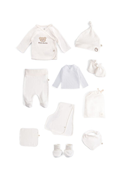 Ekru Organik Pamuk Unisex Bebek 10'lu Hastane Çıkış Seti