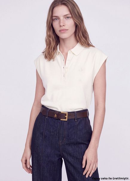 Beyaz Basic Polo Kazak