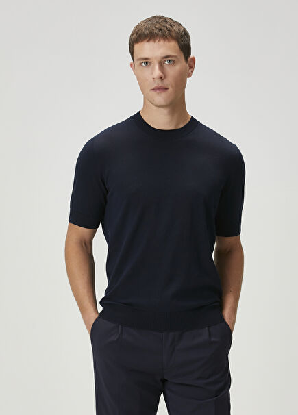 Navy Blue Short Sleeve Sweater