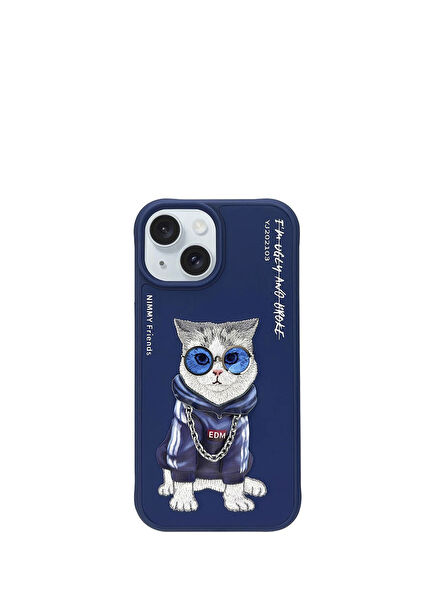 iPhone 15 Compatible 3D Glasses Chain Handsome Cat Detailed Embroidery Embossed Cool Glasses Phone Case