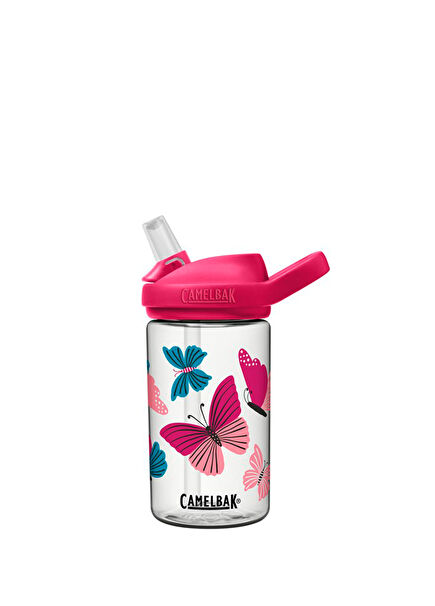 Eddy Colorblock Butterflies Geri Dönüştürülmüş Tritan Plastik Pembe Pipetli Suluk 400 ml 