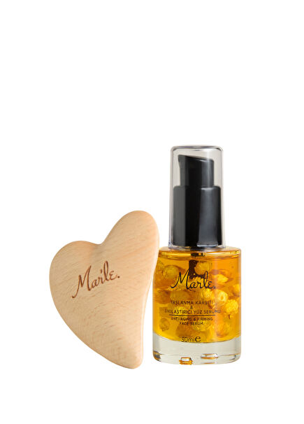 Doğal Lifting Etkili Serum ve Ahşap Yüz Masaj Aleti
