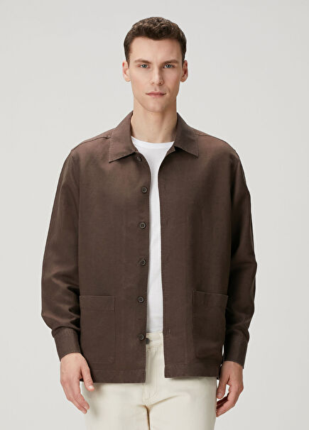 Qsimple Premium Kahverengi Keten Erkek Ceket