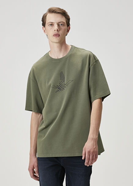 Haki Logo Baskılı Oversized T-shirt