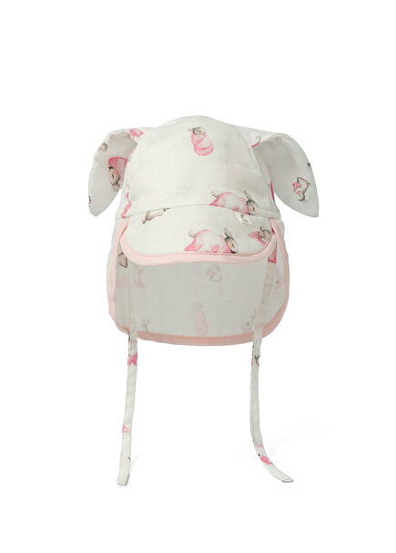 Bébé Lapin Rose Muslin Baby Girl Hat with Neck Protection