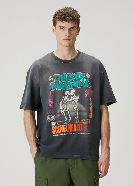 Anthracite Figure Printed Logo Detailed T-Shirt