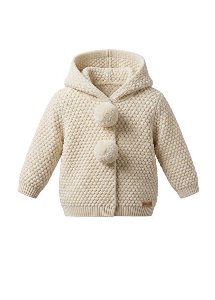 Ecru Cotton Knitwear Hooded Unisex Baby Cardigan