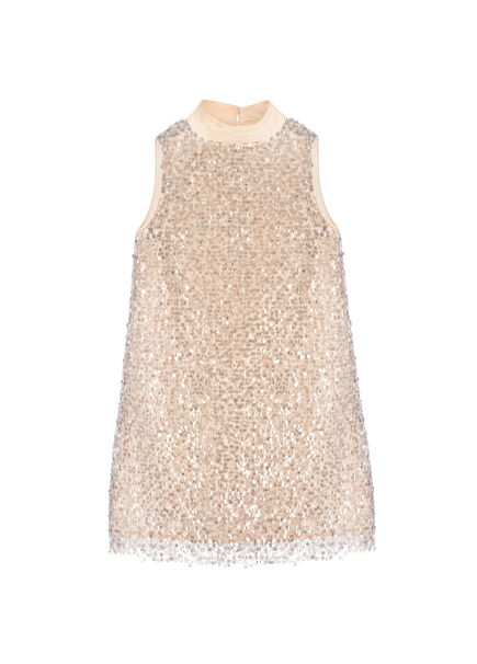 Miss Cassie Salmon Sequin Lace Coated Salmon Organza Sleeve Girls' Dress