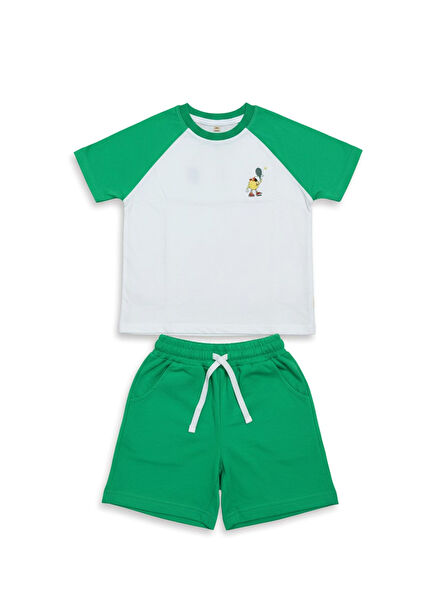 Tennis Cartoon Kontrast Detaylı Oversize T-shirt ve Şort Erkek Çocuk Takım