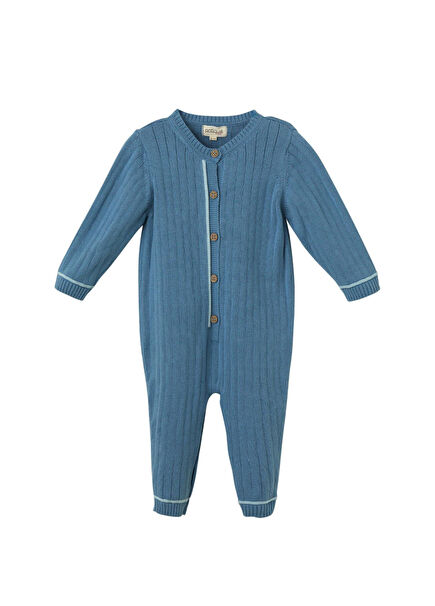 İndigo Organik Pamuk Fitilli Erkek Bebek Tulum