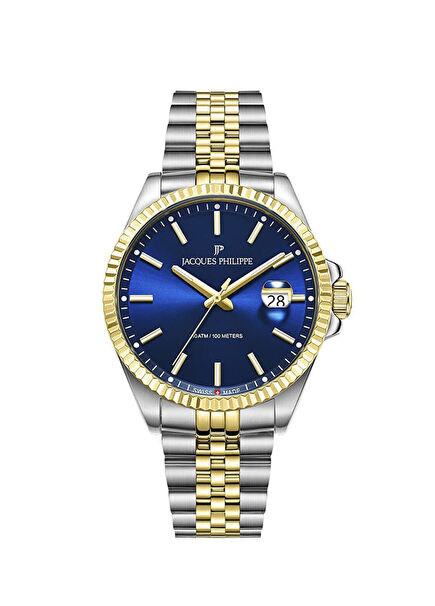 JPQGS597338V2 Altın Rengi Metalik Gri Çelik Erkek Kol Saati