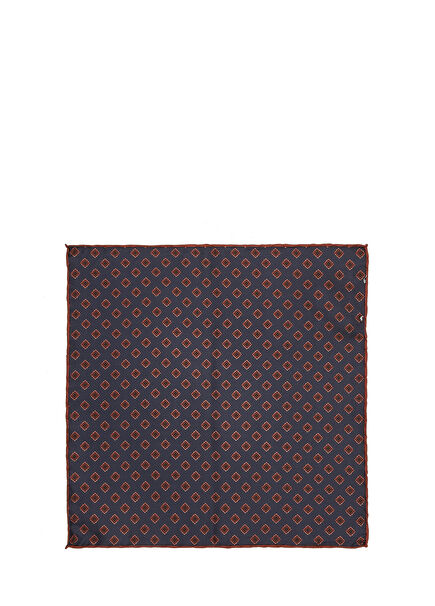Navy Blue Micro Patterned Silk Pocket Square