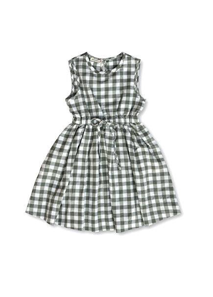 Sienna Yeşil Ekoseli Kolsuz Kız Çocuk Elbise