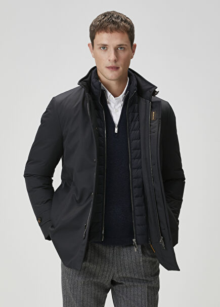 Navy Blue Inner Collar Detailed Coat