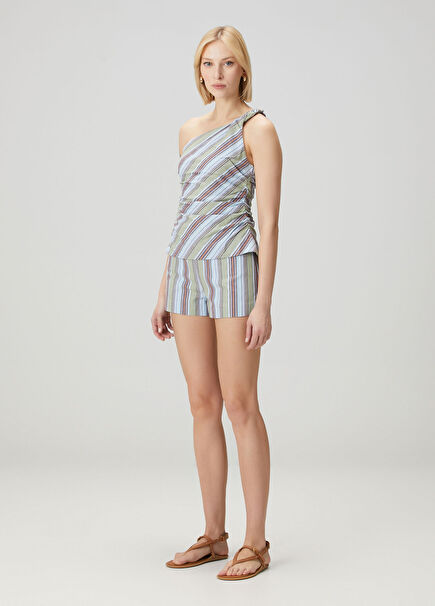 Aurora Mavi Çizgili Mini Şort