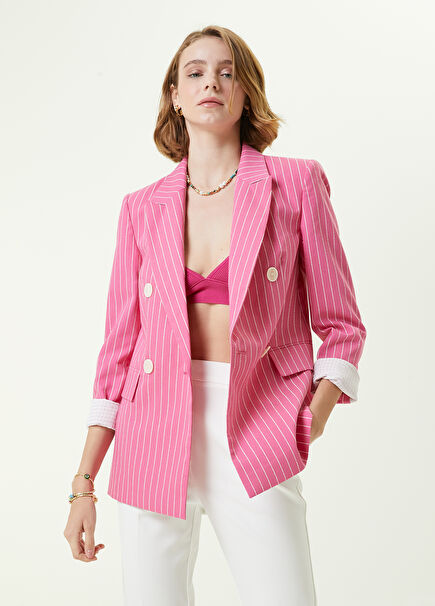 Fuchsia Swallow Neck Striped Crossover Blazer