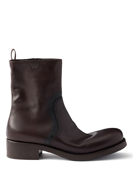 Kahverengi Deri Kadın Diz Altı Bot