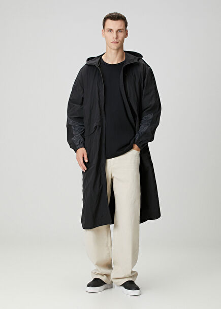 Black Hooded Raincoat
