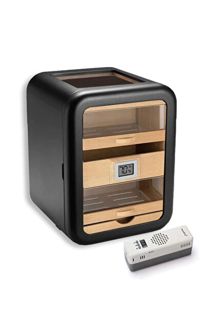 Skylight Black Electronic Humidifier Glass 5 Drawer Humidor Cigar Box