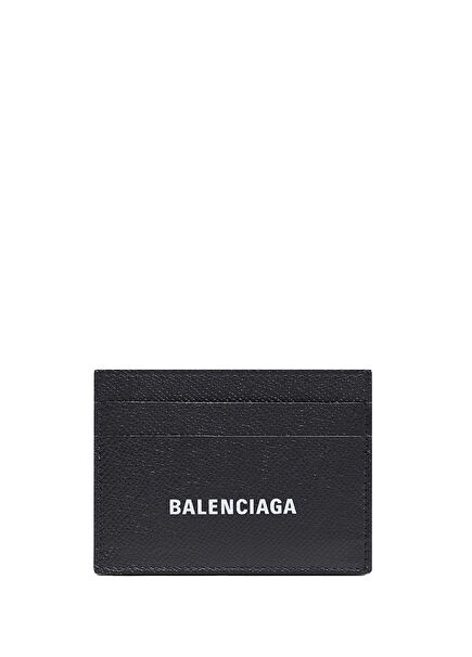 Black White Logo Detailed Men's Leather Card Holde