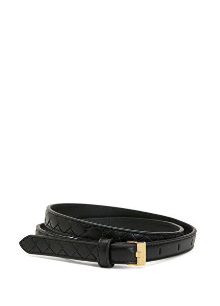black knit textured Women's leather belt