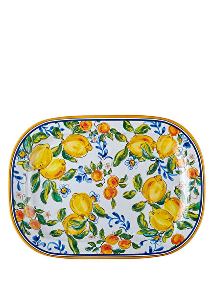 Limoncello Mavi Beyaz Melamin Oval Servis Tabağı