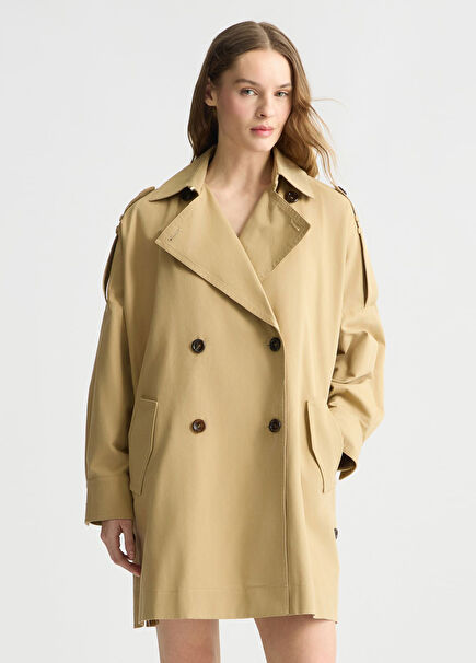Beige Oversize Women's Trench Coat