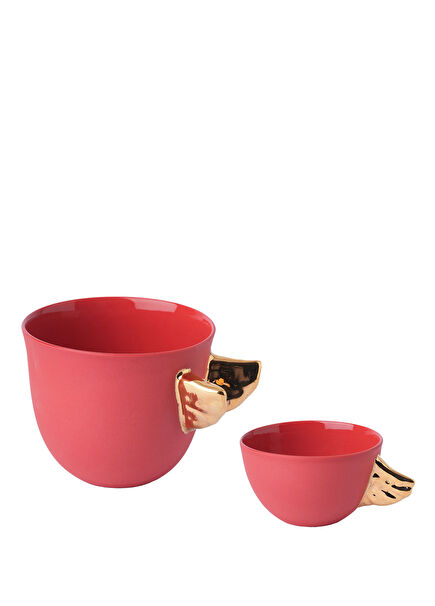Volans Kırmızı Porselen Küçük ve Orta Boy Kupa Seti 