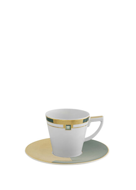 Emerald Green Detailed Porcelain Coffee Cup and Saucer