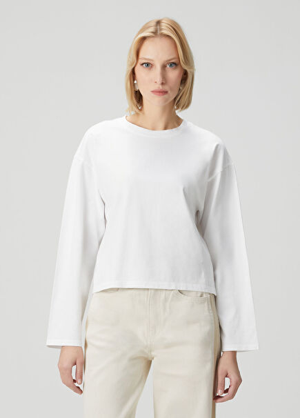 Kelly Boxy Beyaz Uzun Kol T-shirt
