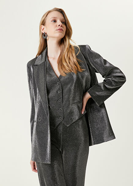Grey Silvery Double-breasted Blazer