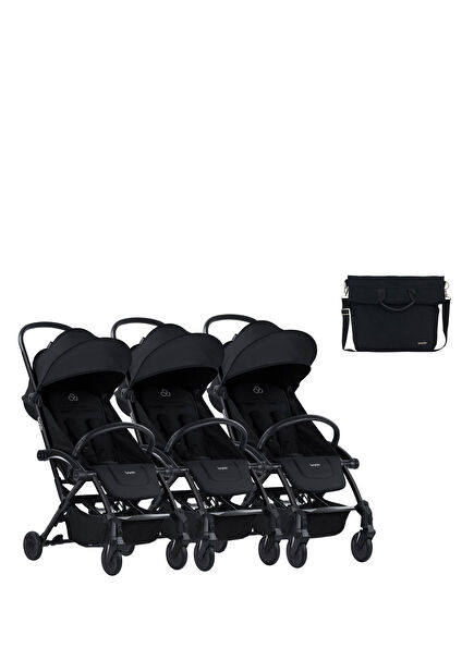 Connect³ Black Triplet Stroller and Side Care Bag