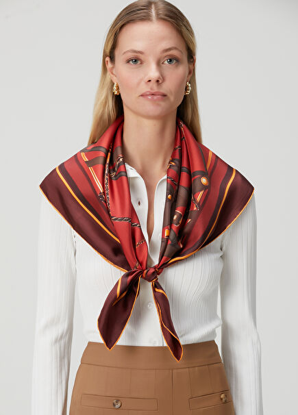 Burgundy Belt Pattern Silk Scarf