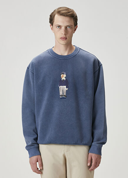 Navy Blue Figure Printed Oversized Sweatshirt