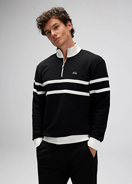 Siyah Yarım Fermuarlı Uzun Kollu Erkek Sweatshirt EM619-BK