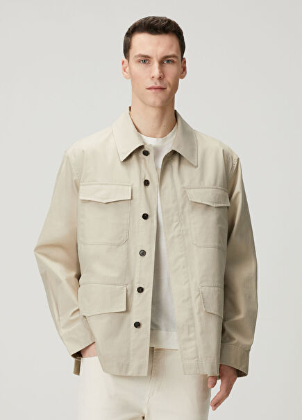 Bej Balıksırtı Desenli Ceket