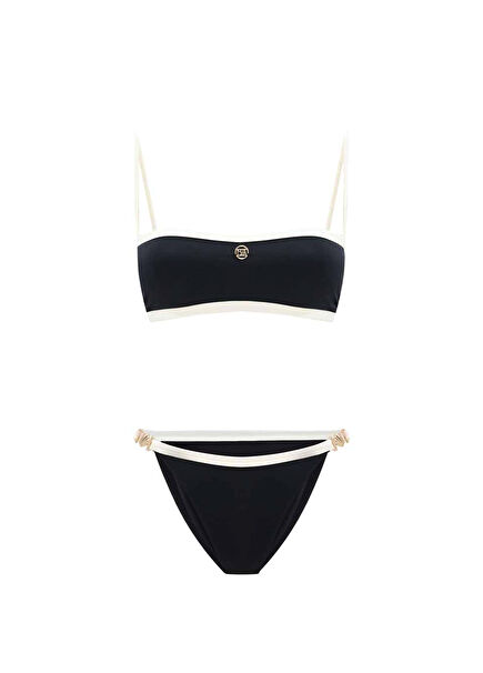 Luna Black Bia Logo Double Color Strapless Women's Bikini Set