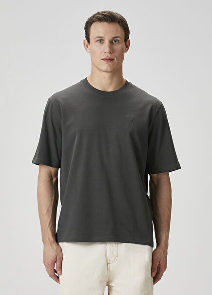 Antrasit Logo Nakışlı T-shirt